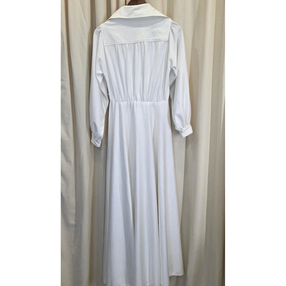 Neiman Marcus vintage Maxi Dress Long Sleeve Button Front‎ Collared White xs/sm - Picture 5 of 11